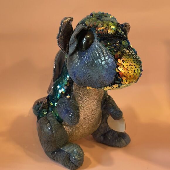 Ty Flippables 2019 Kate the Blue Silver Dragon 9” tall Good Used Condition flaws - Picture 6 of 13